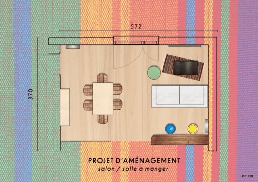 Plan d'aménagement du salon et salle à manger sur le thème du Mexique